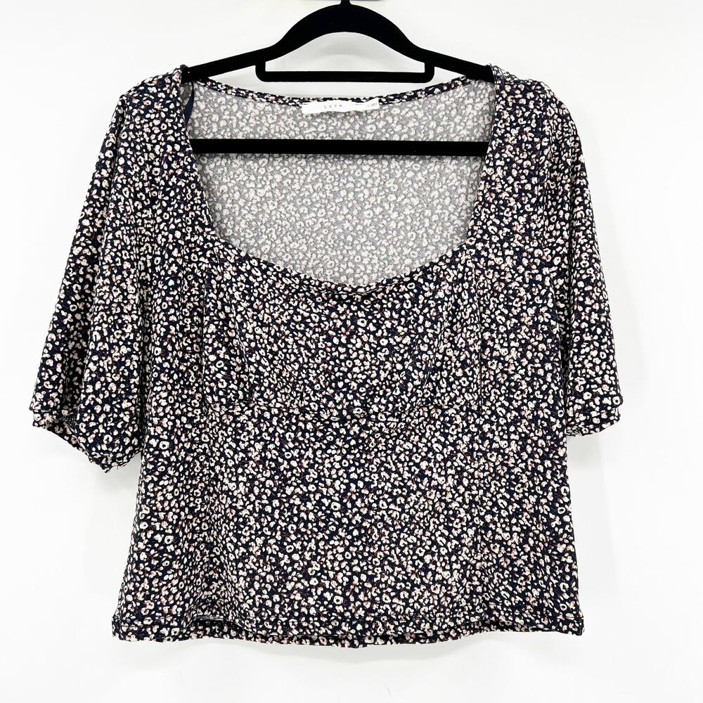 Lush Women's Black White Floral Short Sleeve Blouse‎ Top Size XXL